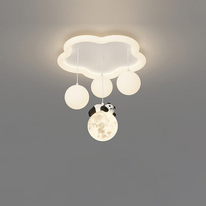 Contemporary Creative Panda Orb Cloud Petal Pebbles PE Iron LED Flush Mount Ceiling Light For Bedroom