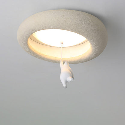 Modern Minimalist Cartoon Bear Oval Glass Resin LED Flush Mount Ceiling Light For Living Room