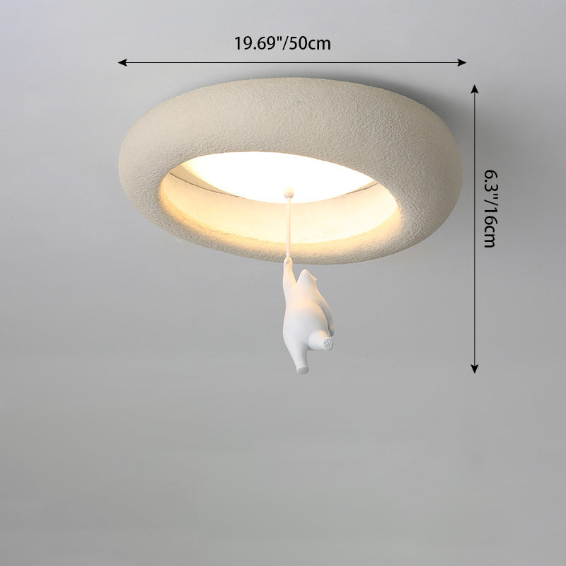 Modern Minimalist Cartoon Bear Oval Glass Resin LED Flush Mount Ceiling Light For Living Room