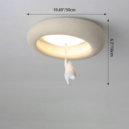 Modern Minimalist Cartoon Bear Oval Glass Resin LED Flush Mount Ceiling Light For Living Room