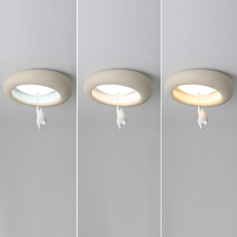 Modern Minimalist Cartoon Bear Oval Glass Resin LED Flush Mount Ceiling Light For Living Room
