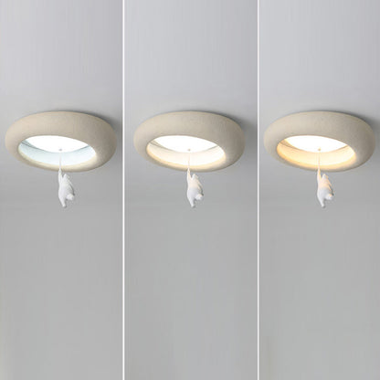 Modern Minimalist Cartoon Bear Oval Glass Resin LED Flush Mount Ceiling Light For Living Room