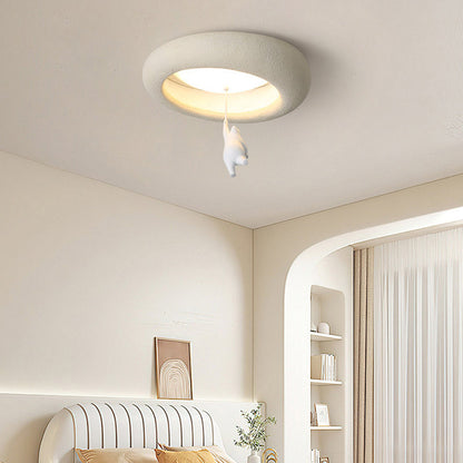 Modern Minimalist Cartoon Bear Oval Glass Resin LED Flush Mount Ceiling Light For Living Room