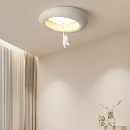 Modern Minimalist Cartoon Bear Oval Glass Resin LED Flush Mount Ceiling Light For Living Room