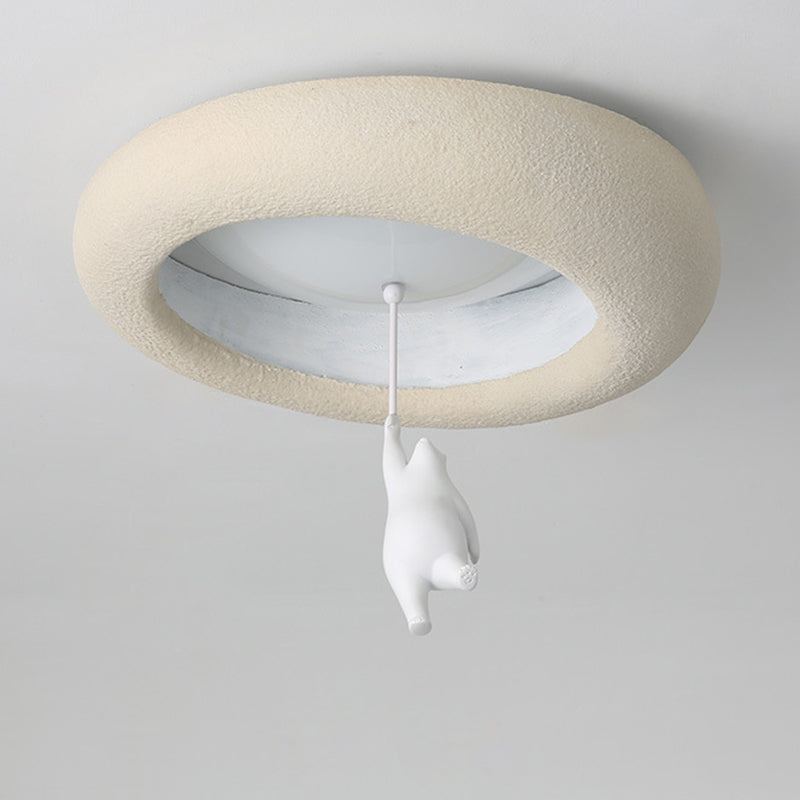 Modern Minimalist Cartoon Bear Oval Glass Resin LED Flush Mount Ceiling Light For Living Room