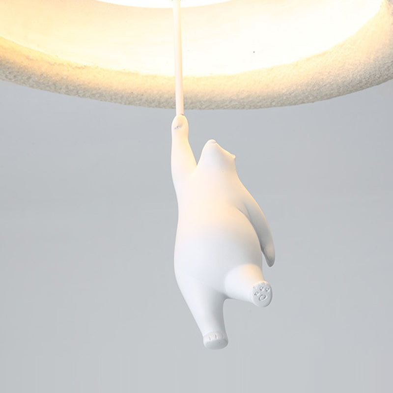 Modern Minimalist Cartoon Bear Oval Glass Resin LED Flush Mount Ceiling Light For Living Room