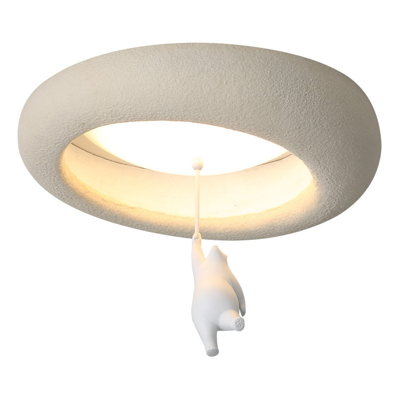 Modern Minimalist Cartoon Bear Oval Glass Resin LED Flush Mount Ceiling Light For Living Room