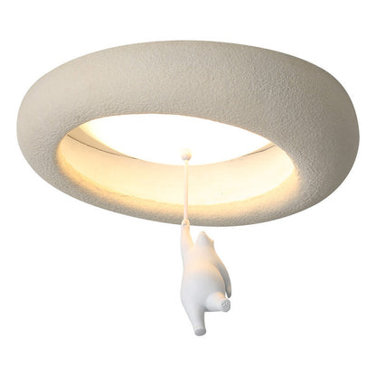 Modern Minimalist Cartoon Bear Oval Glass Resin LED Flush Mount Ceiling Light For Living Room