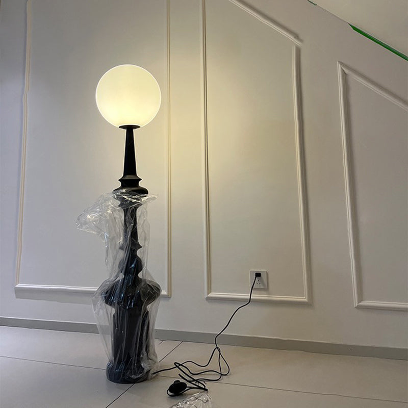 Traditional Vintage Roman Column Round Acrylic Resin 1-Light Standing Floor Lamp For Bedroom