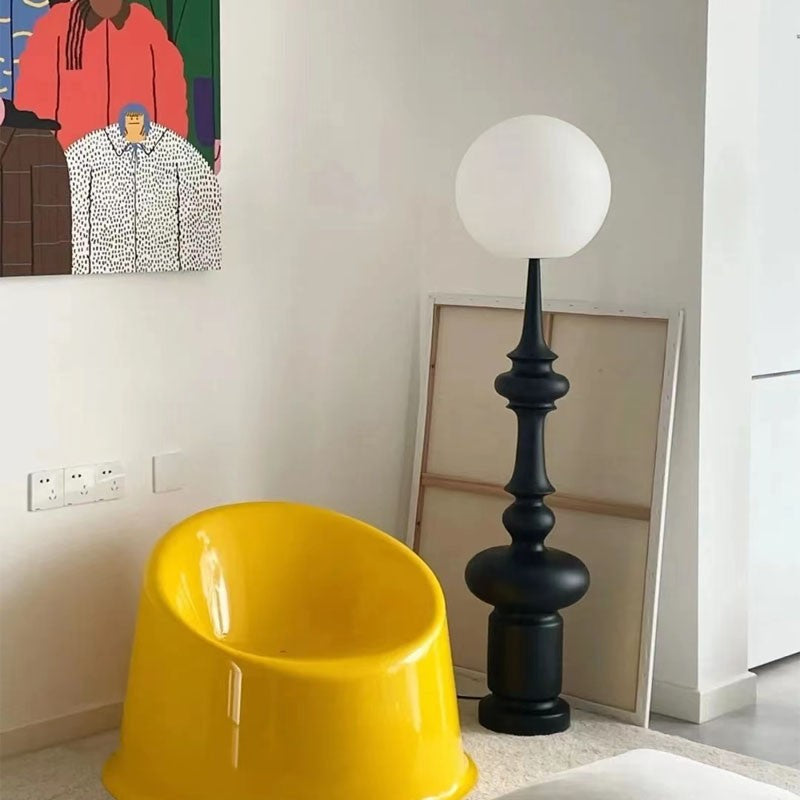 Traditional Vintage Roman Column Round Acrylic Resin 1-Light Standing Floor Lamp For Bedroom