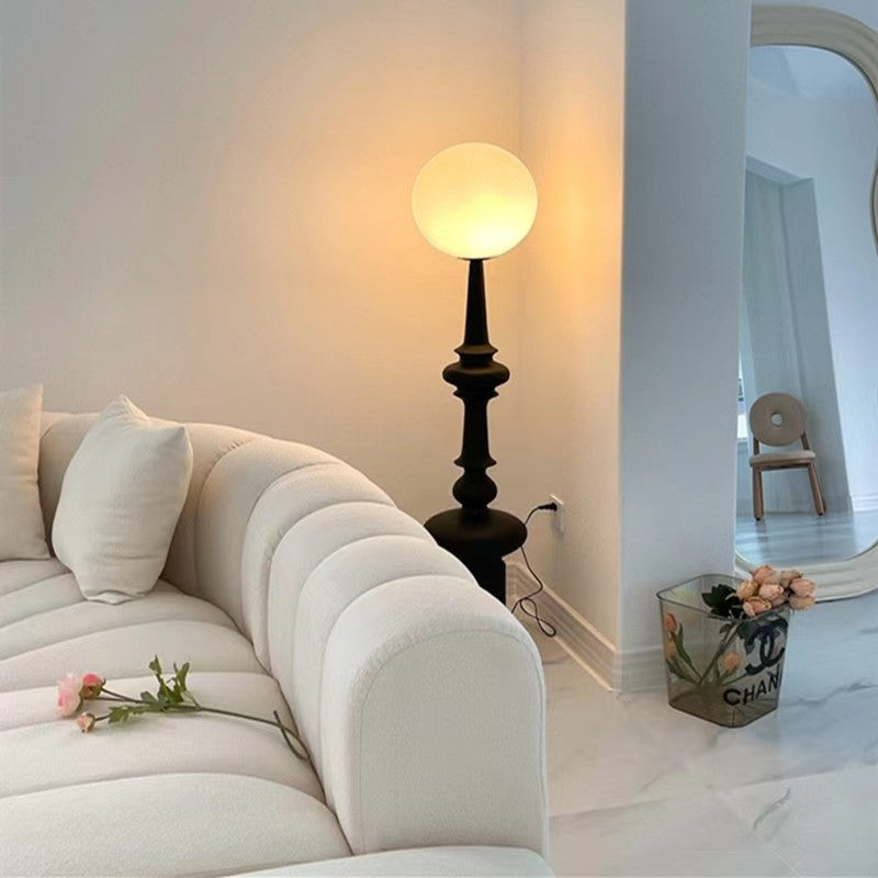 Traditional Vintage Roman Column Round Acrylic Resin 1-Light Standing Floor Lamp For Bedroom