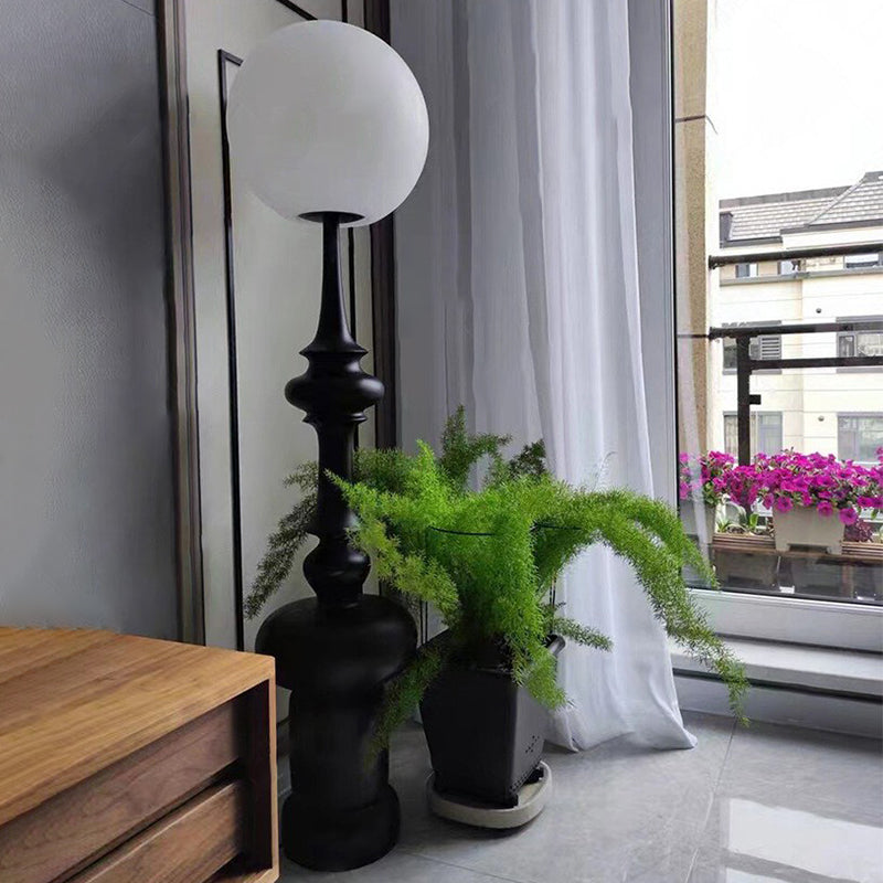 Traditional Vintage Roman Column Round Acrylic Resin 1-Light Standing Floor Lamp For Bedroom