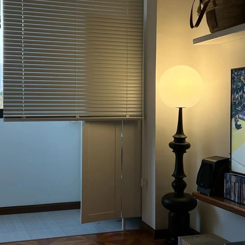 Traditional Vintage Roman Column Round Acrylic Resin 1-Light Standing Floor Lamp For Bedroom