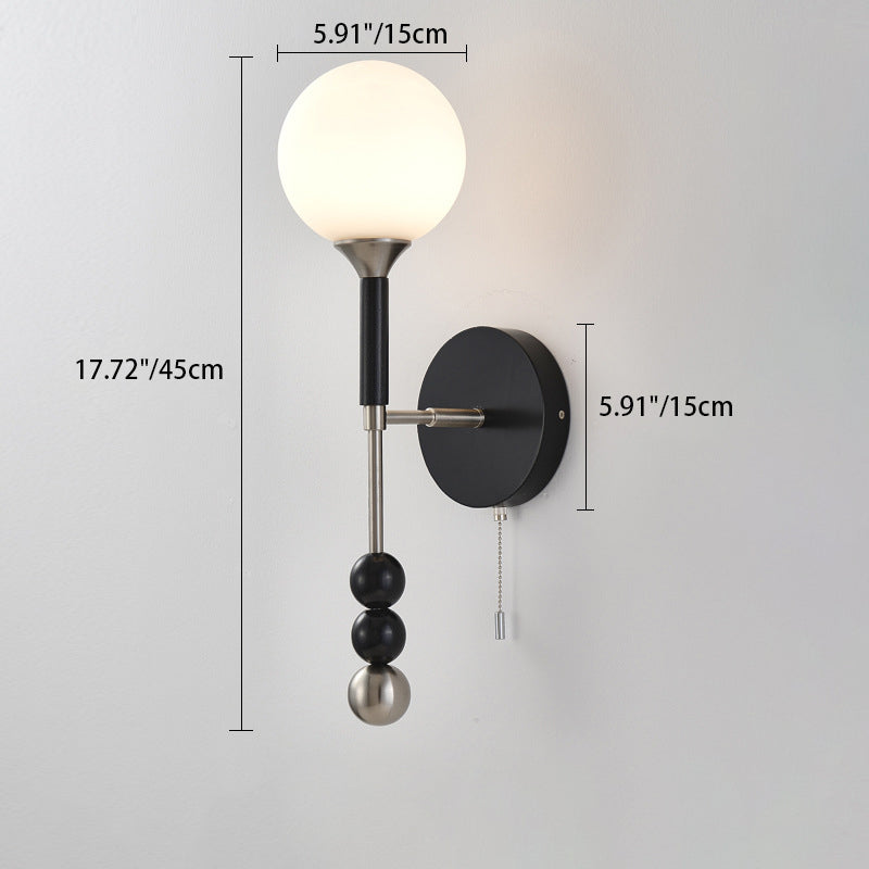 Traditional Vintage Magic Bean Orb Glass Ash Wood Metal 1-Light Wall Sconce Lamp For Living Room