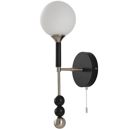 Traditional Vintage Magic Bean Orb Glass Ash Wood Metal 1-Light Wall Sconce Lamp For Living Room