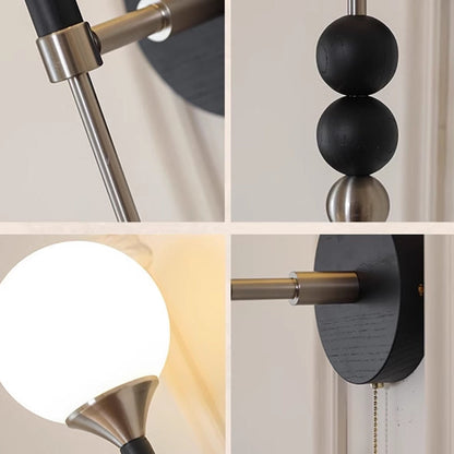 Traditional Vintage Magic Bean Orb Glass Ash Wood Metal 1-Light Wall Sconce Lamp For Living Room