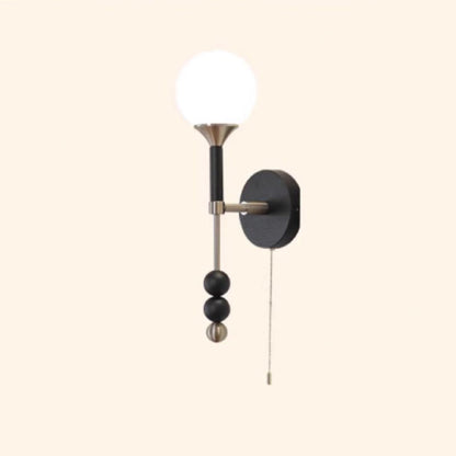 Traditional Vintage Magic Bean Orb Glass Ash Wood Metal 1-Light Wall Sconce Lamp For Living Room