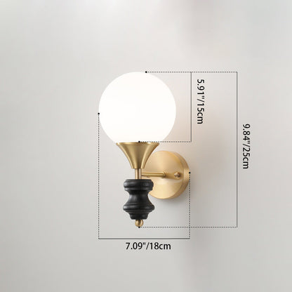 Traditional Vintage Orb Round Glass Walnut Brass 1/2 Light Wall Sconce Lamp For Living Room