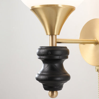 Traditional Vintage Orb Round Glass Walnut Brass 1/2 Light Wall Sconce Lamp For Living Room