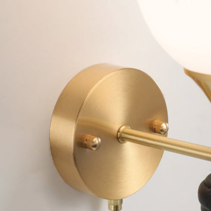 Traditional Vintage Orb Round Glass Walnut Brass 1/2 Light Wall Sconce Lamp For Living Room