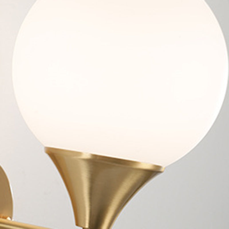 Traditional Vintage Orb Round Glass Walnut Brass 1/2 Light Wall Sconce Lamp For Living Room