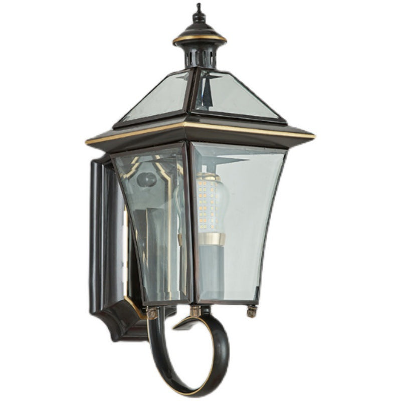 Traditional Vintage Tapered Square Round Glass Copper 1/3 Light Wall Sconce Lamp For Garden