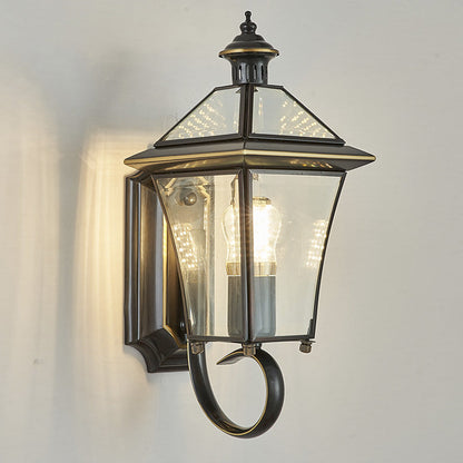 Traditional Vintage Tapered Square Round Glass Copper 1/3 Light Wall Sconce Lamp For Garden