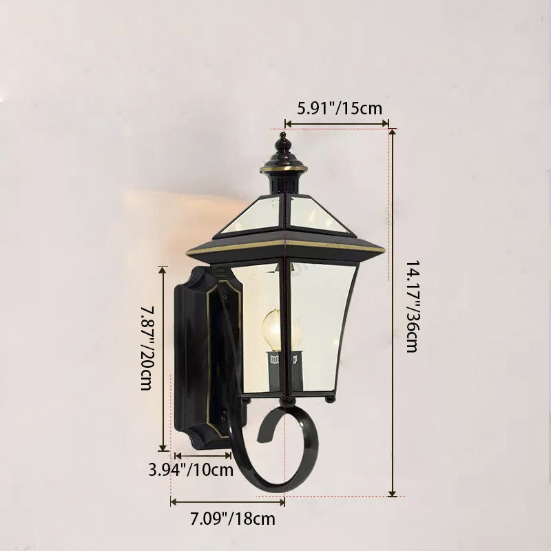 Traditional Vintage Tapered Square Round Glass Copper 1/3 Light Wall Sconce Lamp For Garden