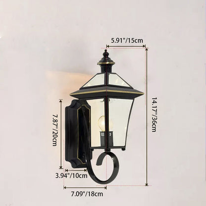 Traditional Vintage Tapered Square Round Glass Copper 1/3 Light Wall Sconce Lamp For Garden