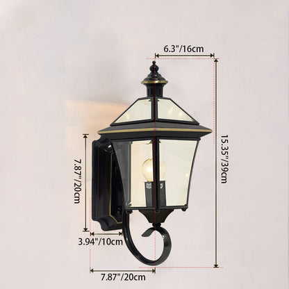 Traditional Vintage Tapered Square Round Glass Copper 1/3 Light Wall Sconce Lamp For Garden
