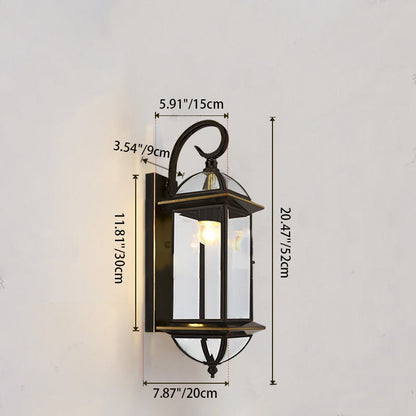 Traditional Vintage Tapered Square Round Glass Copper 1/3 Light Wall Sconce Lamp For Garden