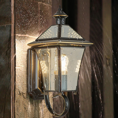 Traditional Vintage Tapered Square Round Glass Copper 1/3 Light Wall Sconce Lamp For Garden
