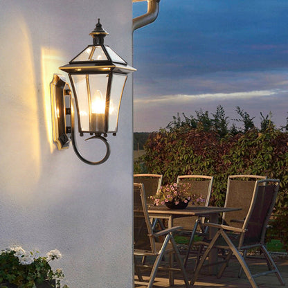 Traditional Vintage Tapered Square Round Glass Copper 1/3 Light Wall Sconce Lamp For Garden