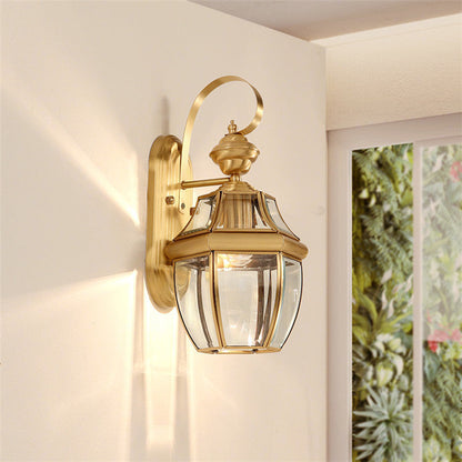 Modern Luxury Hexagonal Round Glass Copper 1/3 Light Wall Sconce Lamp For Outdoor Patio