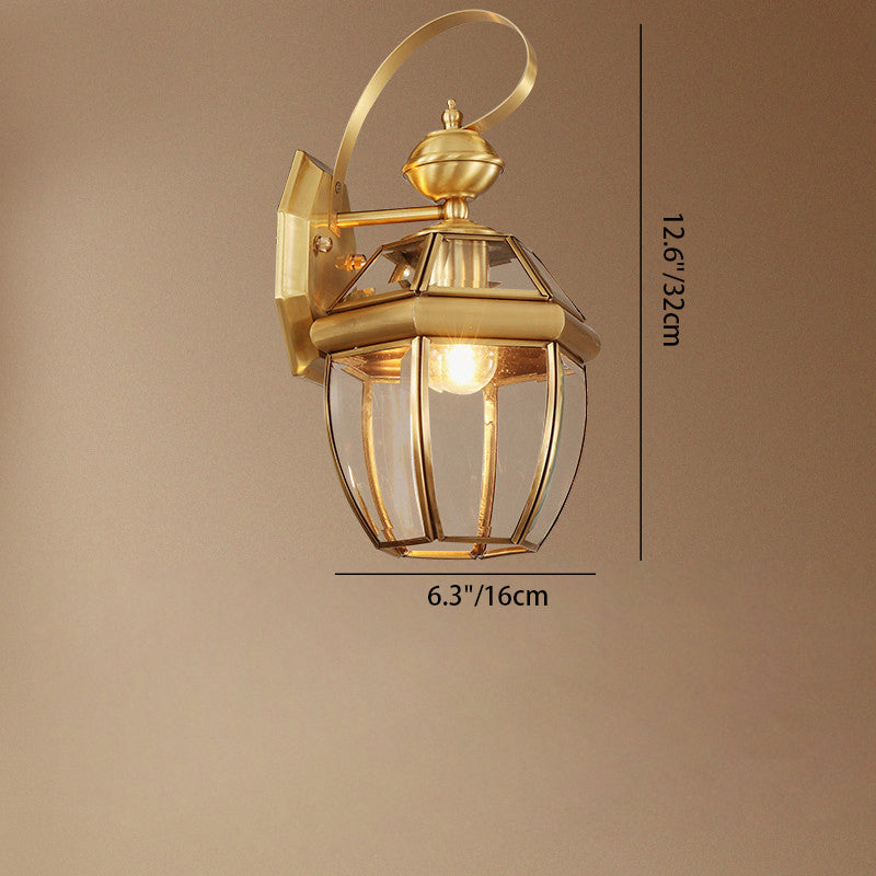 Modern Luxury Hexagonal Round Glass Copper 1/3 Light Wall Sconce Lamp For Outdoor Patio