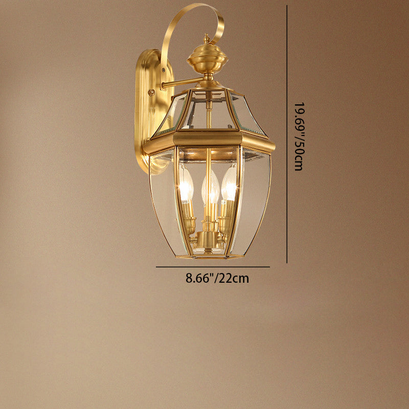 Modern Luxury Hexagonal Round Glass Copper 1/3 Light Wall Sconce Lamp For Outdoor Patio