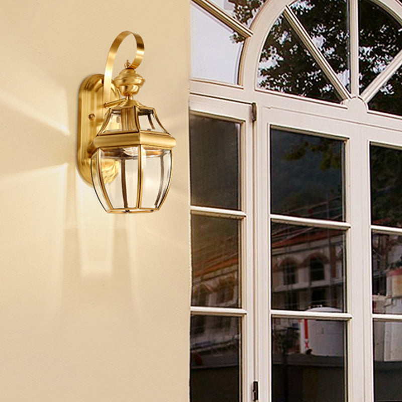 Modern Luxury Hexagonal Round Glass Copper 1/3 Light Wall Sconce Lamp For Outdoor Patio