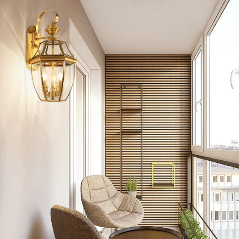 Modern Luxury Hexagonal Round Glass Copper 1/3 Light Wall Sconce Lamp For Outdoor Patio