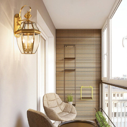 Modern Luxury Hexagonal Round Glass Copper 1/3 Light Wall Sconce Lamp For Outdoor Patio