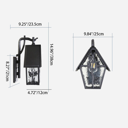 Traditional Vintage House Shape Square Glass Aluminum 1-Light Wall Sconce Lamp For Outdoor Patio