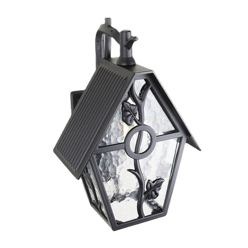 Traditional Vintage House Shape Square Glass Aluminum 1-Light Wall Sconce Lamp For Outdoor Patio