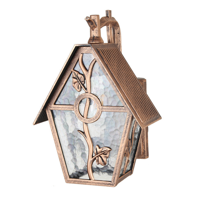 Traditional Vintage House Shape Square Glass Aluminum 1-Light Wall Sconce Lamp For Outdoor Patio
