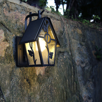 Traditional Vintage House Shape Square Glass Aluminum 1-Light Wall Sconce Lamp For Outdoor Patio