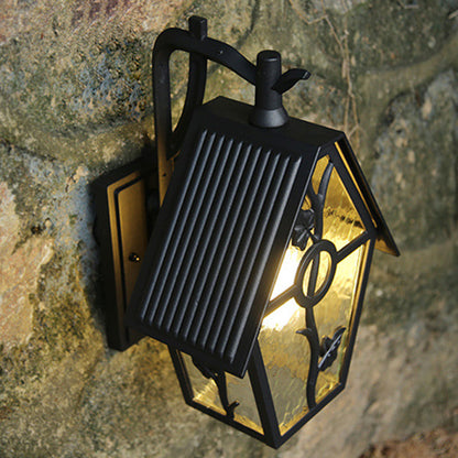 Traditional Vintage House Shape Square Glass Aluminum 1-Light Wall Sconce Lamp For Outdoor Patio