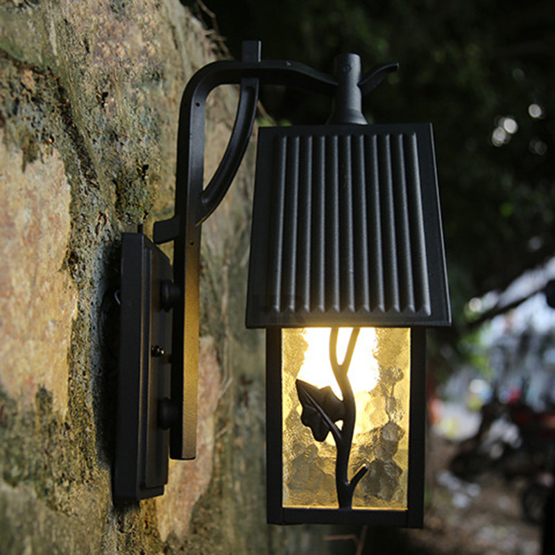 Traditional Vintage House Shape Square Glass Aluminum 1-Light Wall Sconce Lamp For Outdoor Patio