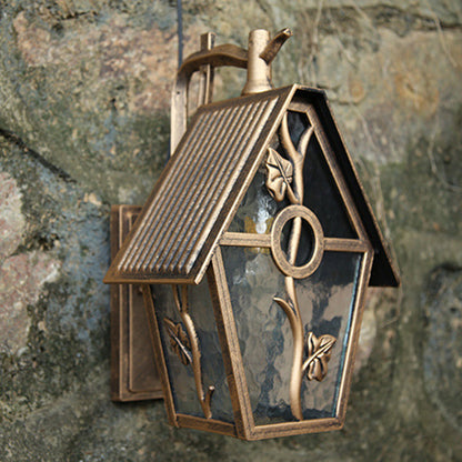 Traditional Vintage House Shape Square Glass Aluminum 1-Light Wall Sconce Lamp For Outdoor Patio