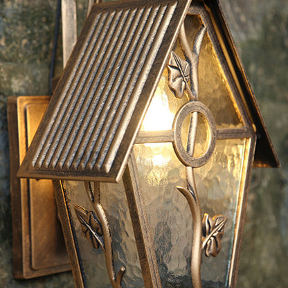 Traditional Vintage House Shape Square Glass Aluminum 1-Light Wall Sconce Lamp For Outdoor Patio
