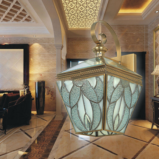 Modern Luxury Square Pattern Glass Copper 1-Light Wall Sconce Lamp For Living Room