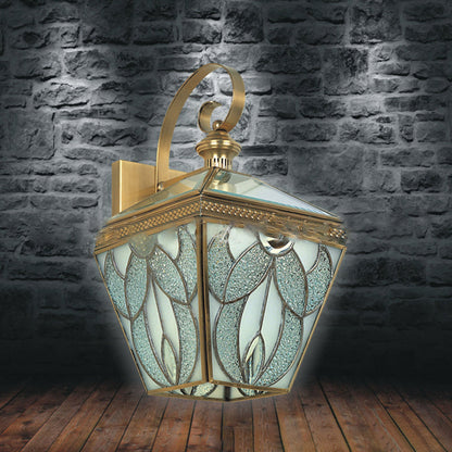 Modern Luxury Square Pattern Glass Copper 1-Light Wall Sconce Lamp For Living Room