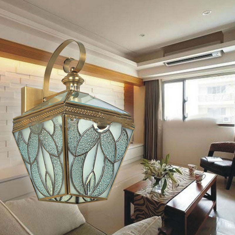 Modern Luxury Square Pattern Glass Copper 1-Light Wall Sconce Lamp For Living Room
